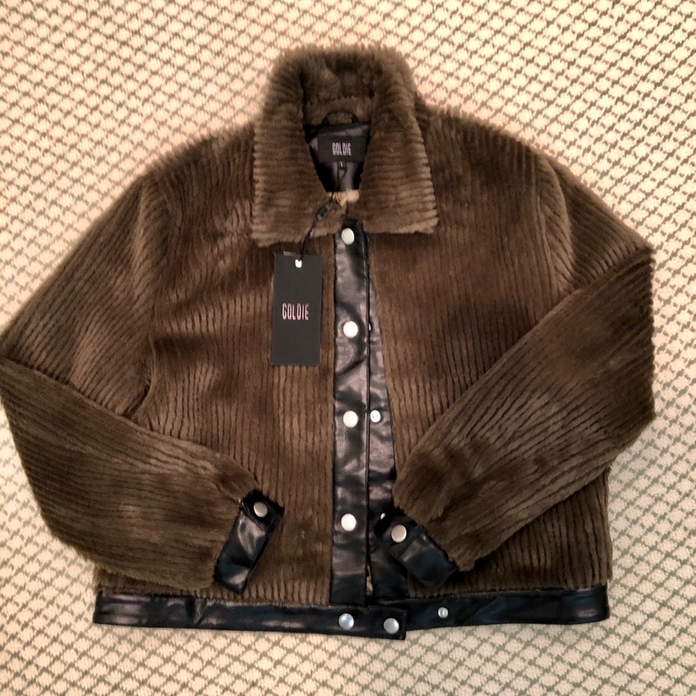Army Green Faux Fur Bomber Jacket
